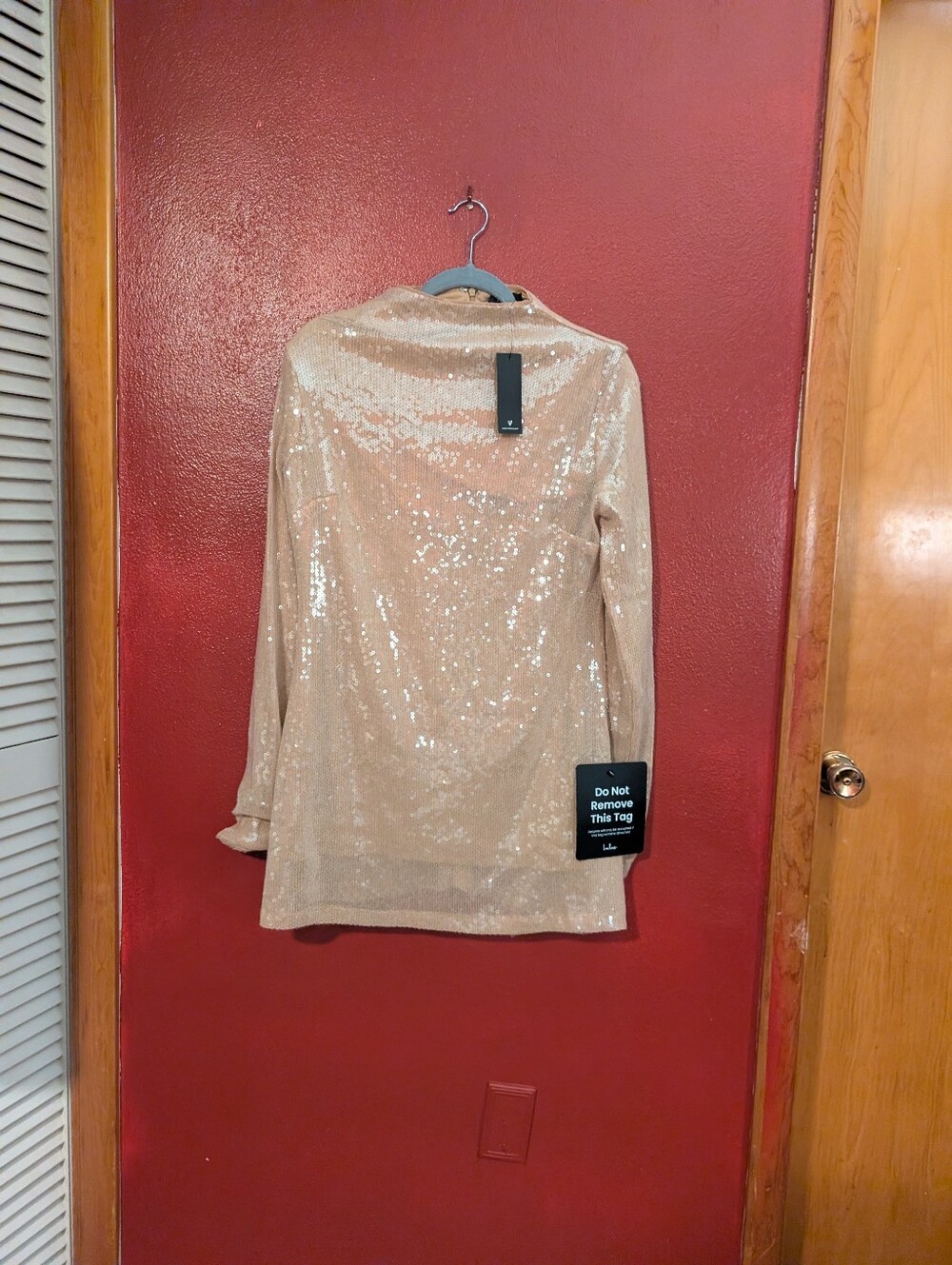 Lulu's sz XL Nude Blush Sequin Long-Sleeve Mini Dress - Picture 2 of 6